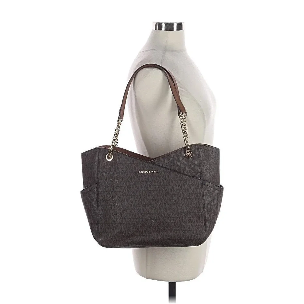 Michael Kors Jet Set Large East West Chain Tote Brown MK Monogram Bag